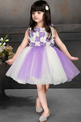 Purple Double Shaded Frock Embellished With 3D Flowers For Girls