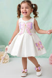 Girls Cream Sequin Bow Embellished Party Wear Frock