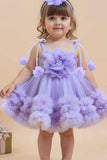 Lilac Ruffle Frock With Floral Embellished For Girls