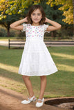 White Hakoba And Embroidered Casual Cotton Frock For Girls