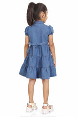 Classic Blue Denim Casual Dress For Girls