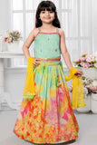 Multicolor Printed And Mirror Work Lehenga Choli Set For Girls