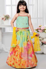 Multicolor Printed And Mirror Work Lehenga Choli Set For Girls