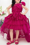 Rani Pink High-Low Party Frock with Ruffles For Girls
