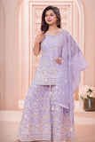 Lavender Embroidered Palazzo Set with Dupatta For Girls