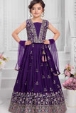 Purple Sequins Embroidered Lehenga Choli Set for Girls