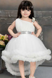 White Net Tailback Party Wear Frock With Bow Embellishment For Girls