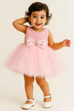 Pink Tulle Party Dress With Satin Bow For Girls