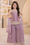 Lavender Designer Embroidered Palazzo Set For Girls