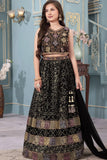 Black Thread Embroidered Lehenga Choli Set with Dupatta For Girls