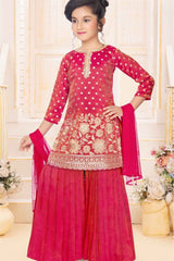 Elegant Rani Pink Sequins Embroidered Palazzo Set With Dupatta For Girls