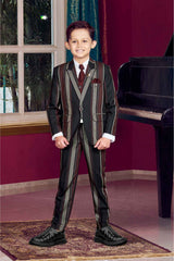 Classic Black And Marron Vertical Striped Blazer Set For Boys