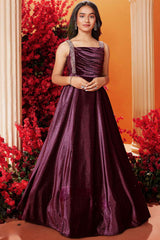 Elegant Wine Sequined Velvet Partywear Gown For Girls