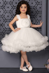 White Party Wear Frock With Floral Embellished For Girls