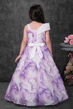 Lavender Floral Appliqué Party Wear Gown For Girls