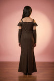 Coffee Brown Glitter Cold-Shoulder Mermaid Gown with Matching Arm Sleeves For Girls
