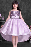 Lavender High-Low Party Wear Frock with Sequin Bow For Girls