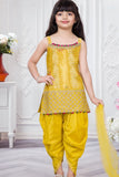 Mustard Yellow Embroidered Kurta Dhoti Set with Dupatta For Girls