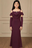 Maroon Glitter Cold-Shoulder Mermaid Gown with Matching Arm Sleeves For Girls