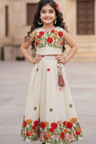 Cream Floral Embroidered Lehenga Choli for Girls