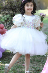 Cream Sequins Work Layered Party Wear Frock For Girls