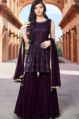 Wine Mirror And Embroidery Sharara Set For Girls