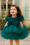 Teal Blue Party Wear Frock with Oversized Bow For Girls