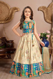 Multicolor Banarasi Silk Pattu Pavadai With Stone Work For Girls