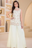White Embroidered Georgette Palazzo Set For Girls