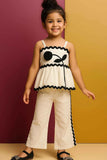 Cream Sleeveless With Black Flower Embellished Top And Co-Ord For Girls