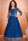 Royal Blue Lehenga Set With Embroidered Jacket For Girls
