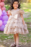 Fawn Bow Embellished Party Wear Frock For Girls