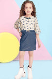 Stylish Blue Printed Dress With Frill Sleeves For Girls
