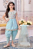 Blue Sleeveless With Sequins Embroidered Dhoti Set For Girls