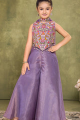 Lavender Sequins Work With Thread Embroidery For Palazzo Set For Girls