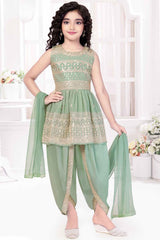 Pista Green Embroidered And Sequin Work Top With Dhoti Bottom Set For Girls