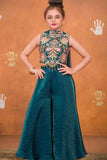 Teal Embroidered Palazzo Set For Girls