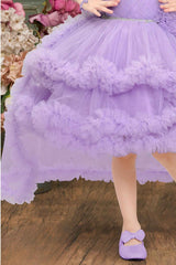 Purple Sleeveless Stone Work And Floral Embellished Tail Back Frock For Girls