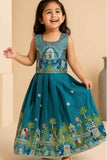 Teal Green Floral Lehenga Choli Set For Girls