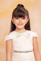 White Sequins Work And Pearl Work Party Wear Dress With Hand Bag For Girls