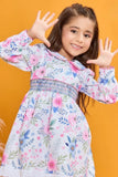 Pink & Blue Floral Dress with Peter Pan Collar For Girls