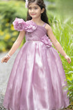 Onion Pink Floral Embellished Party Wear Gown For Girls