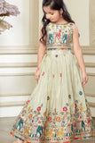 White Pink Folk Embroidered Lehenga Choli for Girls