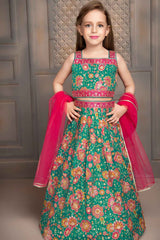 Green Sequin Work And Embroidered Lehenga Choli Set For Girls