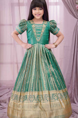 Green Stone Work And Embroidered Ethnic Gown For Girls