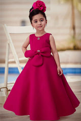 Rani Pink Sleeveless And Bow Embellishment Gown For Girls