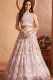 Designer Pastel Pink Sequins Embroidered And Stone Work Lehenga Choli Set For Girls
