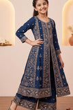 Navy Blue Zari Embroidered Palazzo Set For Girls