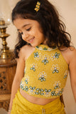 Girls Yellow Embroidered Halter Neck Choli Set with Dupatta