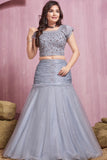 Powder Blue Embellished Mermaid-Style Lehenga Choli For Girls